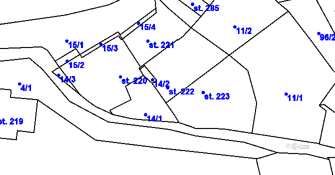 Parcela st. 222 v KÚ Deštná u Jindřichova Hradce, Katastrální mapa