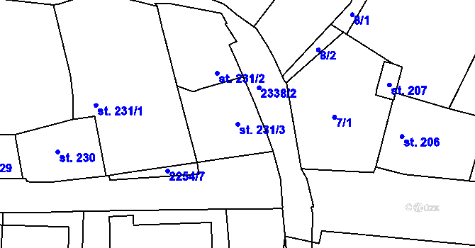 Parcela st. 231/3 v KÚ Deštná u Jindřichova Hradce, Katastrální mapa