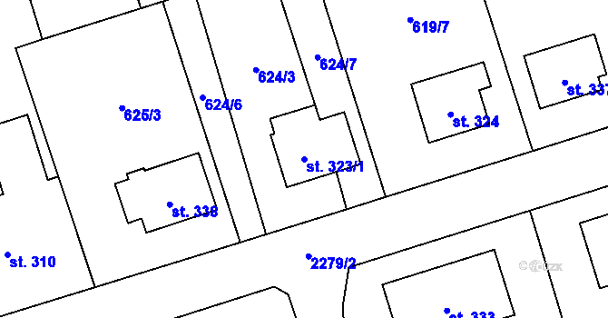 Parcela st. 323/1 v KÚ Deštná u Jindřichova Hradce, Katastrální mapa