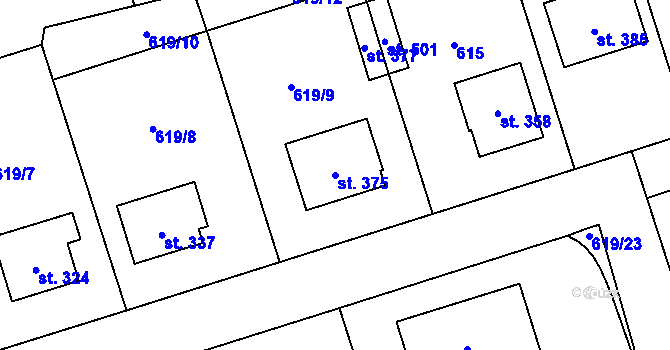 Parcela st. 375 v KÚ Deštná u Jindřichova Hradce, Katastrální mapa