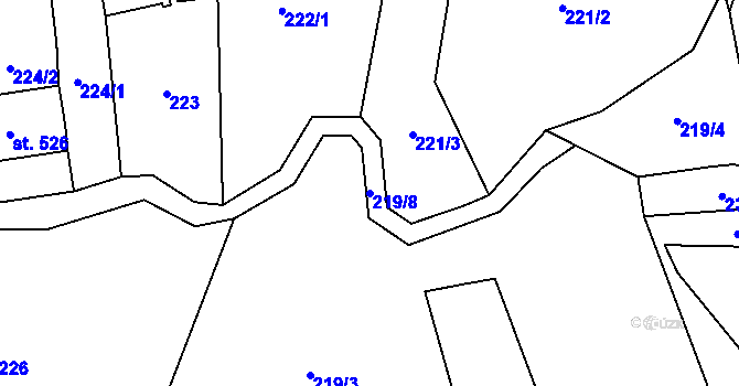 Parcela st. 219/8 v KÚ Deštná u Jindřichova Hradce, Katastrální mapa