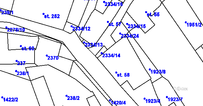 Parcela st. 2334/14 v KÚ Deštná u Jindřichova Hradce, Katastrální mapa