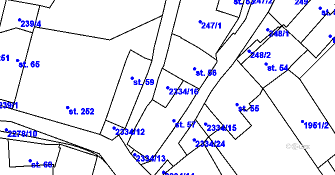 Parcela st. 2334/16 v KÚ Deštná u Jindřichova Hradce, Katastrální mapa