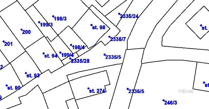 Parcela st. 2335/5 v KÚ Deštná u Jindřichova Hradce, Katastrální mapa