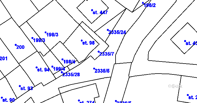 Parcela st. 2335/7 v KÚ Deštná u Jindřichova Hradce, Katastrální mapa