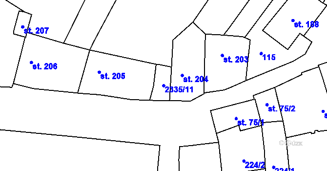 Parcela st. 2335/11 v KÚ Deštná u Jindřichova Hradce, Katastrální mapa