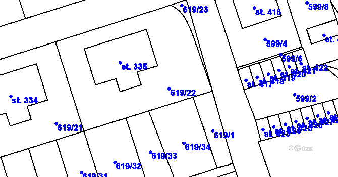 Parcela st. 619/22 v KÚ Deštná u Jindřichova Hradce, Katastrální mapa