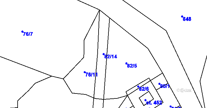 Parcela st. 82/14 v KÚ Deštná u Jindřichova Hradce, Katastrální mapa
