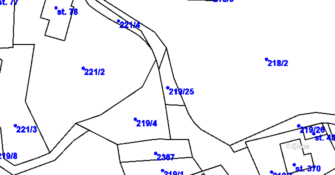 Parcela st. 219/25 v KÚ Deštná u Jindřichova Hradce, Katastrální mapa