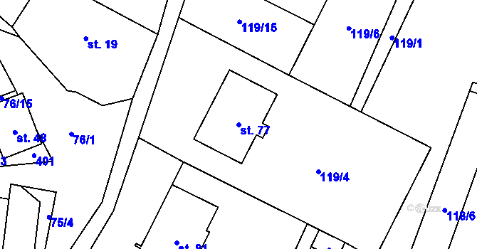 Parcela st. 77 v KÚ Deštná, Katastrální mapa