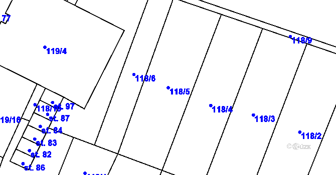 Parcela st. 118/5 v KÚ Deštná, Katastrální mapa