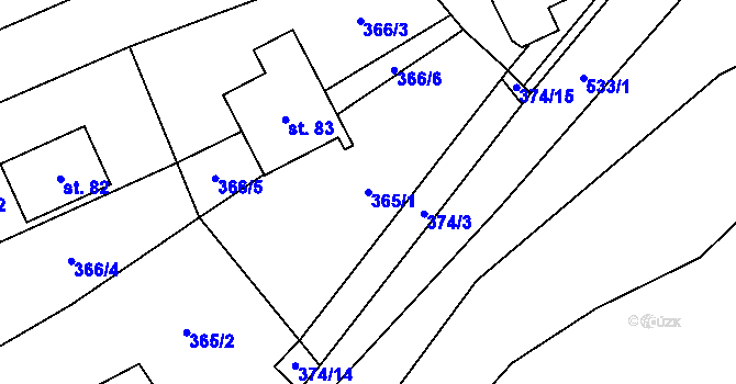 Parcela st. 365/1 v KÚ Horní Smržov, Katastrální mapa