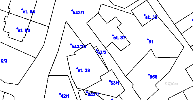 Parcela st. 63/2 v KÚ Horní Smržov, Katastrální mapa