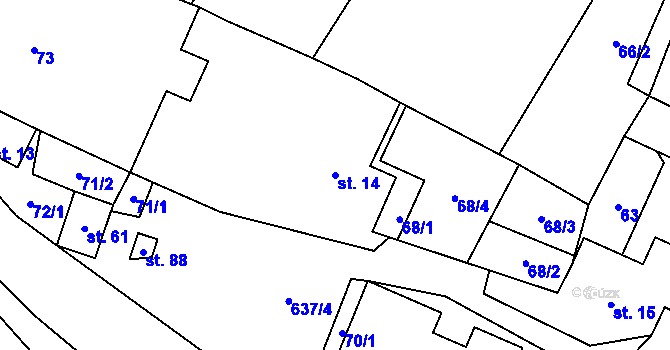 Parcela st. 14 v KÚ Roubanina, Katastrální mapa