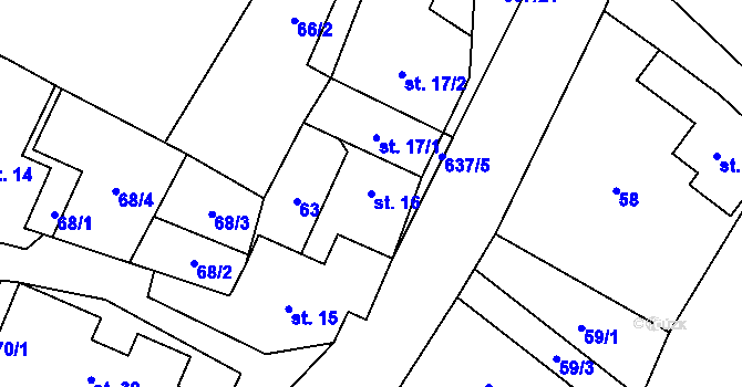 Parcela st. 16 v KÚ Roubanina, Katastrální mapa
