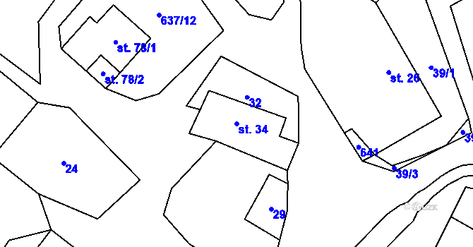 Parcela st. 34 v KÚ Roubanina, Katastrální mapa
