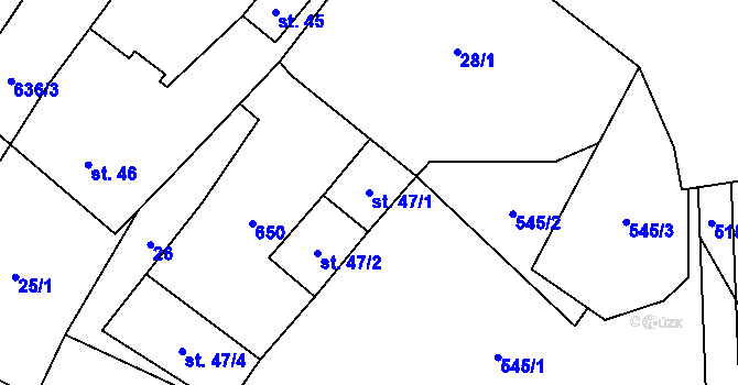 Parcela st. 47/1 v KÚ Roubanina, Katastrální mapa