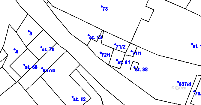 Parcela st. 72/1 v KÚ Roubanina, Katastrální mapa