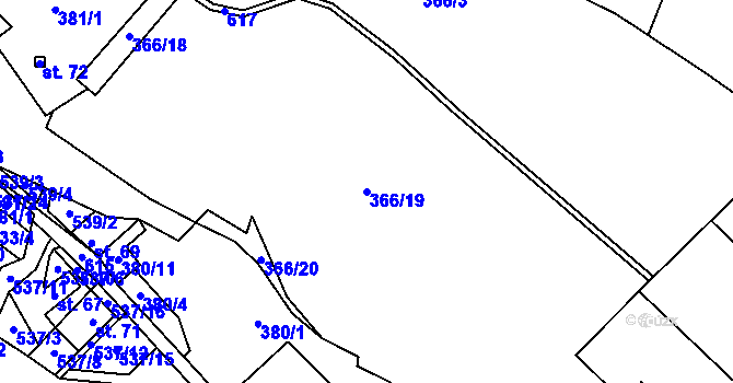 Parcela st. 366/19 v KÚ Roubanina, Katastrální mapa