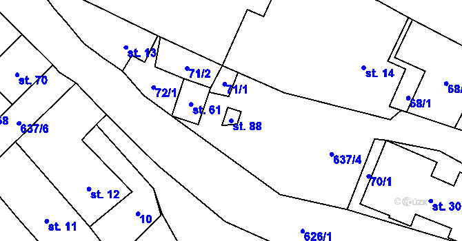 Parcela st. 88 v KÚ Roubanina, Katastrální mapa
