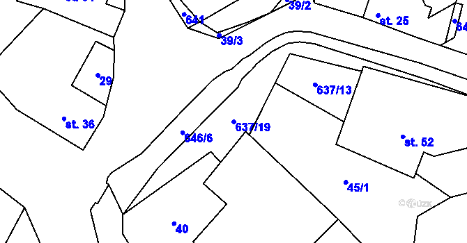 Parcela st. 637/19 v KÚ Roubanina, Katastrální mapa