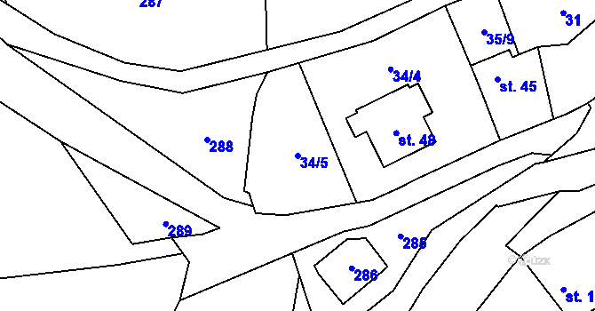 Parcela st. 34/5 v KÚ Rumberk, Katastrální mapa