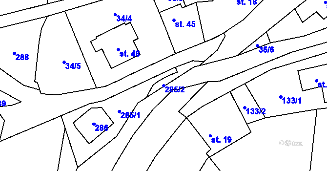 Parcela st. 285/2 v KÚ Rumberk, Katastrální mapa