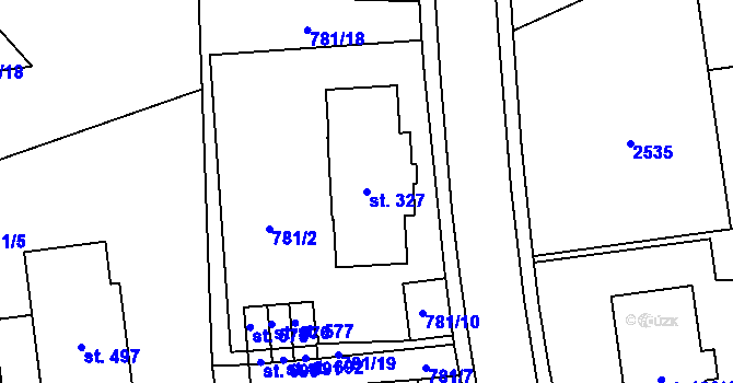 Parcela st. 327 v KÚ Deštné v Orlických horách, Katastrální mapa