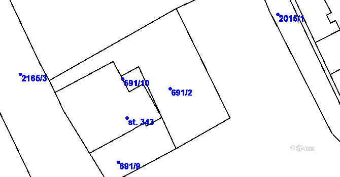 Parcela st. 691/2 v KÚ Deštné v Orlických horách, Katastrální mapa