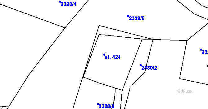 Parcela st. 424 v KÚ Deštné v Orlických horách, Katastrální mapa