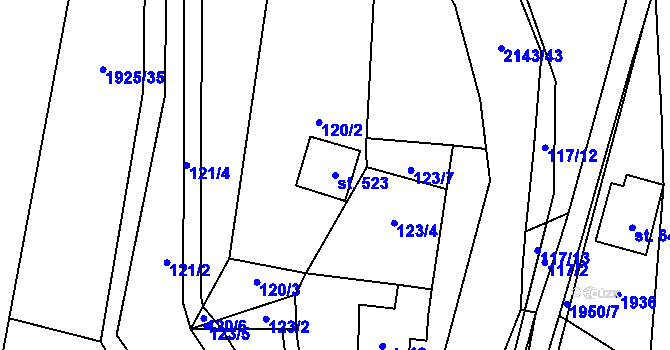 Parcela st. 523 v KÚ Deštné v Orlických horách, Katastrální mapa