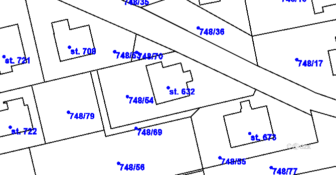 Parcela st. 632 v KÚ Deštné v Orlických horách, Katastrální mapa