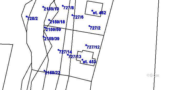 Parcela st. 727/12 v KÚ Deštné v Orlických horách, Katastrální mapa