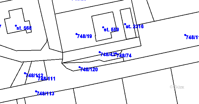 Parcela st. 748/42 v KÚ Deštné v Orlických horách, Katastrální mapa