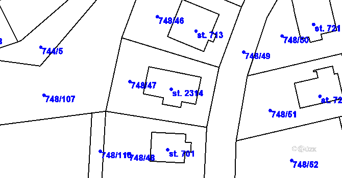 Parcela st. 2314 v KÚ Deštné v Orlických horách, Katastrální mapa