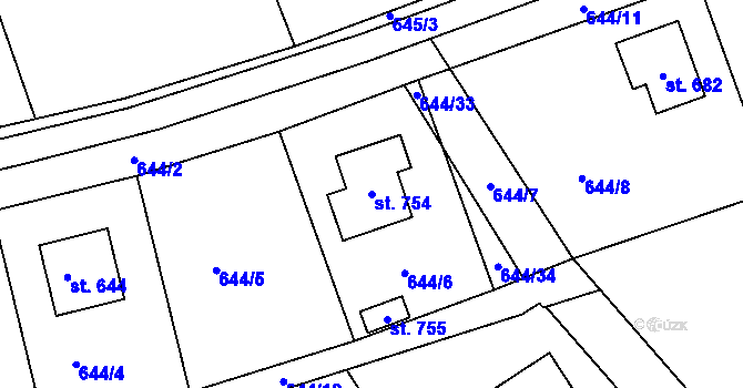 Parcela st. 754 v KÚ Deštné v Orlických horách, Katastrální mapa