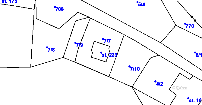 Parcela st. 223 v KÚ Jedlová v Orlických horách, Katastrální mapa