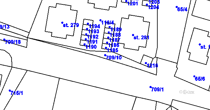 Parcela st. 709/10 v KÚ Jedlová v Orlických horách, Katastrální mapa