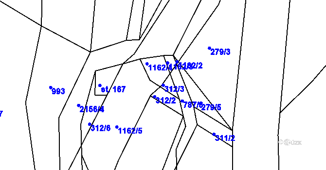 Parcela st. 312/3 v KÚ Jedlová v Orlických horách, Katastrální mapa