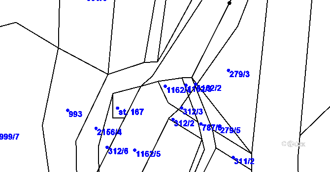 Parcela st. 1162/4 v KÚ Jedlová v Orlických horách, Katastrální mapa