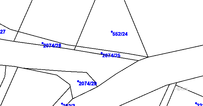 Parcela st. 2074/25 v KÚ Deštné, Katastrální mapa
