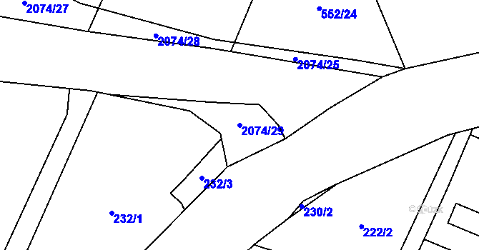 Parcela st. 2074/29 v KÚ Deštné, Katastrální mapa