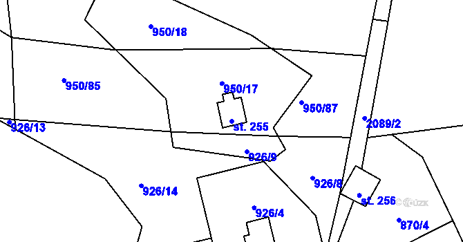 Parcela st. 255 v KÚ Deštné, Katastrální mapa