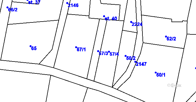 Parcela st. 57/3 v KÚ Deštné, Katastrální mapa