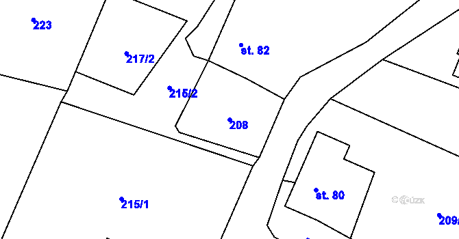 Parcela st. 208 v KÚ Deštné, Katastrální mapa