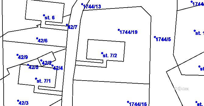Parcela st. 7/2 v KÚ Deštnice, Katastrální mapa