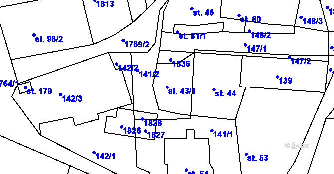 Parcela st. 43/1 v KÚ Deštnice, Katastrální mapa