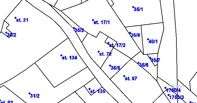 Parcela st. 72 v KÚ Deštnice, Katastrální mapa