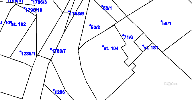 Parcela st. 104 v KÚ Deštnice, Katastrální mapa