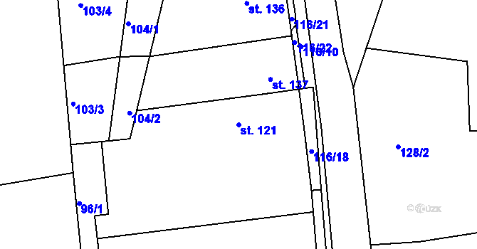 Parcela st. 121 v KÚ Deštnice, Katastrální mapa
